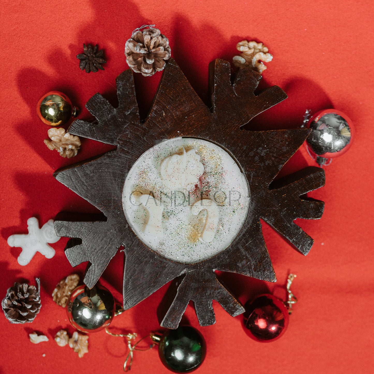 Christmas Snow Wooden Candle