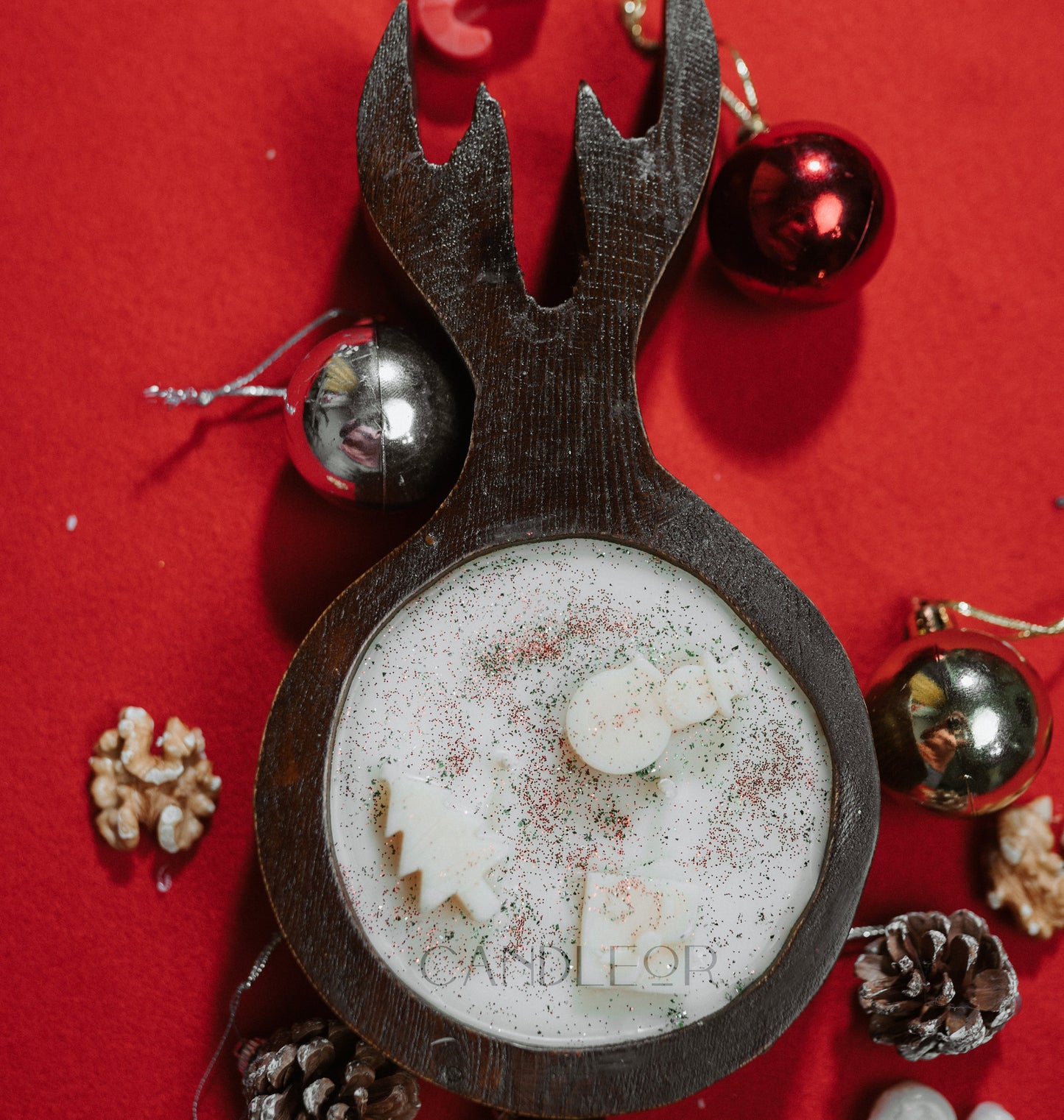 Christmas Reindeer Wooden Candle